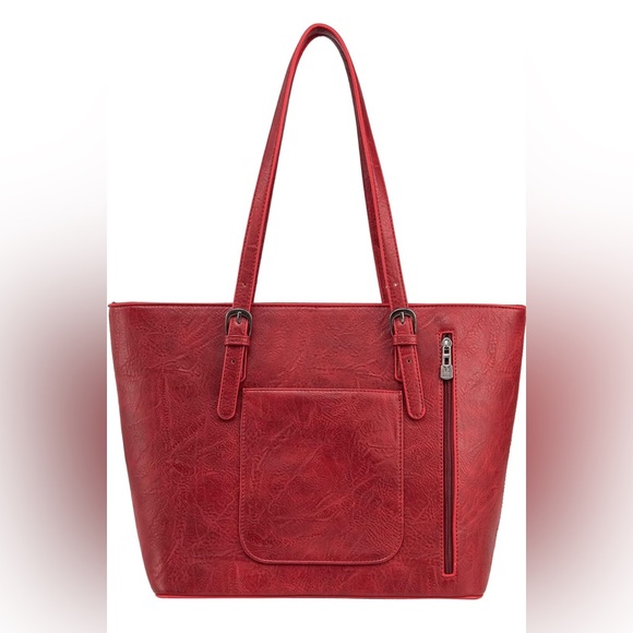 Montana West Tote Shoulder Bag with Wristlet Red and Leopard Print - Picture 2 of 6